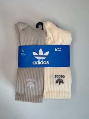 Adidas Originals Trefoil 6 Pack Crew Socks Unisex | Size L  (M 8-12,W 10-13) New
